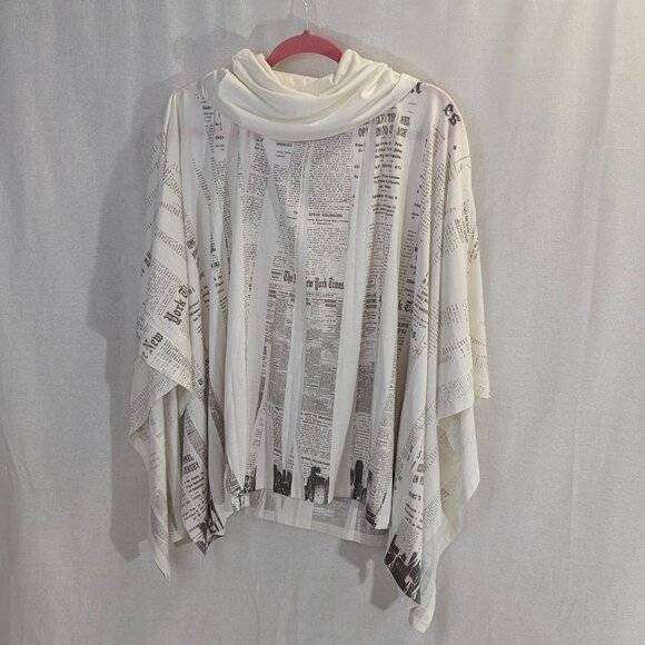 Cover Charge One Size Newsprint Cover-Up Poncho Style White/Black - Picture 7 of 15